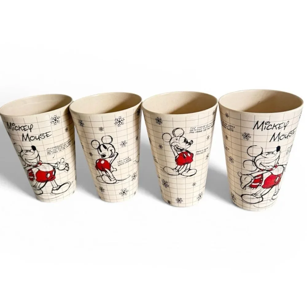 Disney Mickey Mouse Vintage Retro Cup Set Of 4 Collectible Kitchen Drinkware